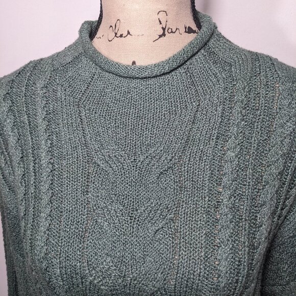 NWT J. Crew Roll Neck Cable Knit Sweater Womens Size M Green Preppy Fisherman - Picture 3 of 12